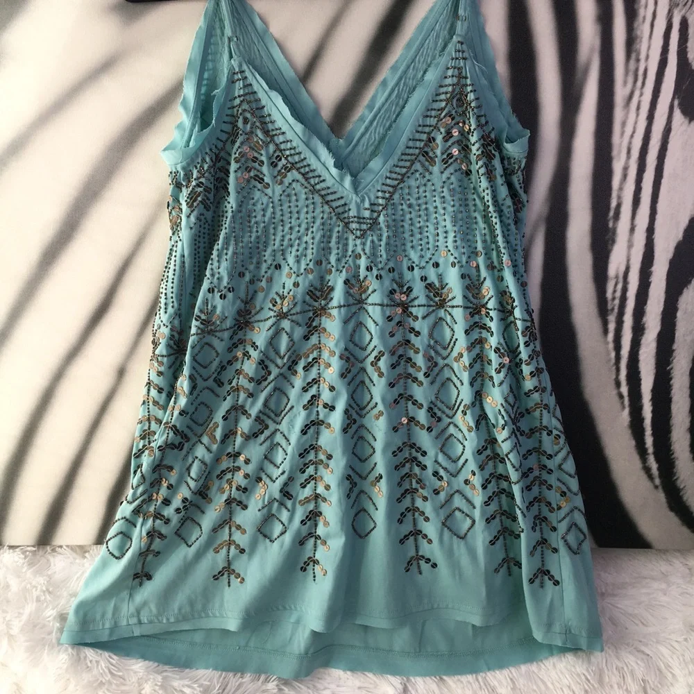 Free People Teal Beaded Boho Maxi Dress